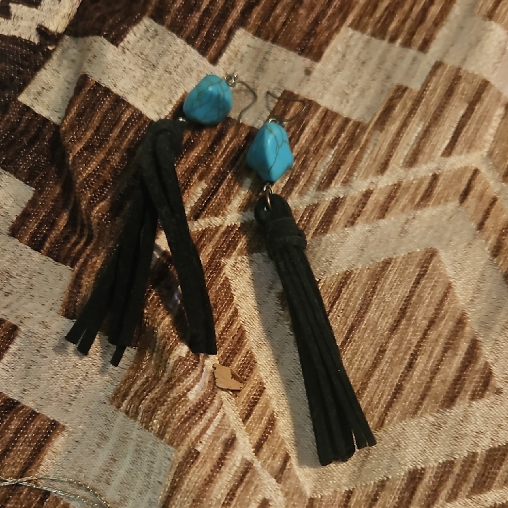 Turquoise and Black Tassel Earrings
